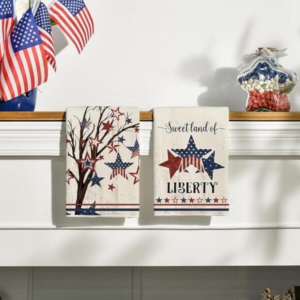 4-Pc America Stars Tree Kitchen Towels - 18x26in - Image 3