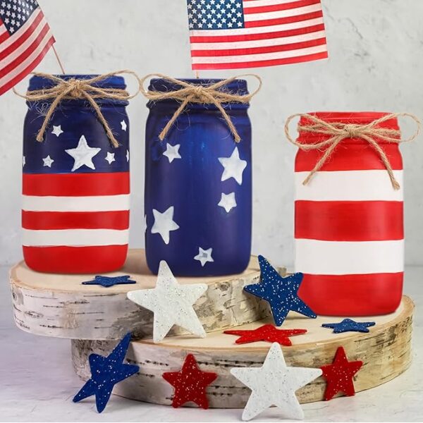 6-Pc American Flag Mason Jars - 4th of July Decor - Image 3