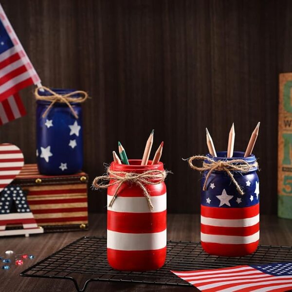 6-Pc American Flag Mason Jars - 4th of July Decor - Image 4