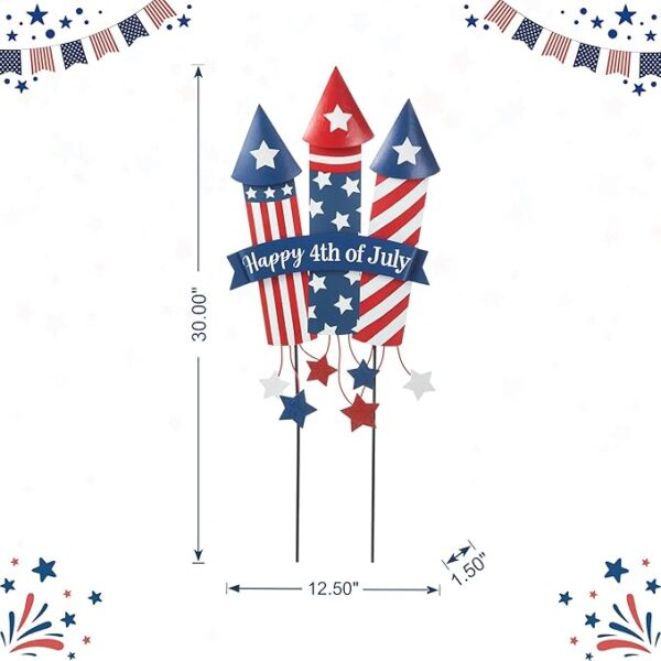 30" Patriotic Firecracker Yard Stake – 4th of July Metal Decor - Image 3