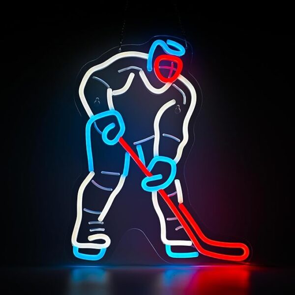 Hockey Player Neon Light – 16x13in Decor & Gift for Kids, Bedroom & Party