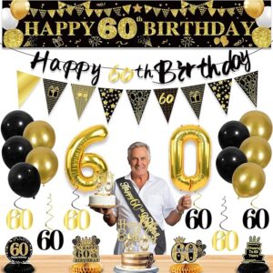 27pc Black Gold 60th Birthday Decorations for Men