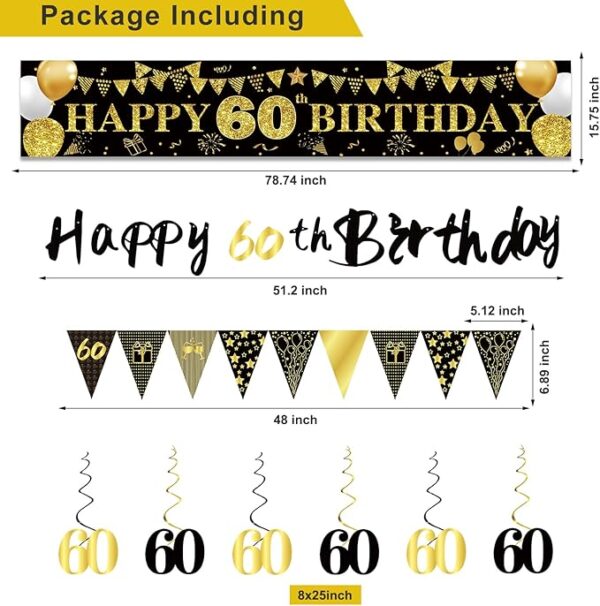 27pc Black Gold 60th Birthday Decorations for Men - Image 2