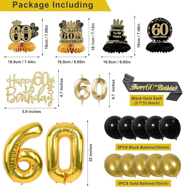 27pc Black Gold 60th Birthday Decorations for Men - Image 3