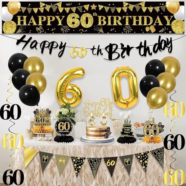27pc Black Gold 60th Birthday Decorations for Men - Image 4