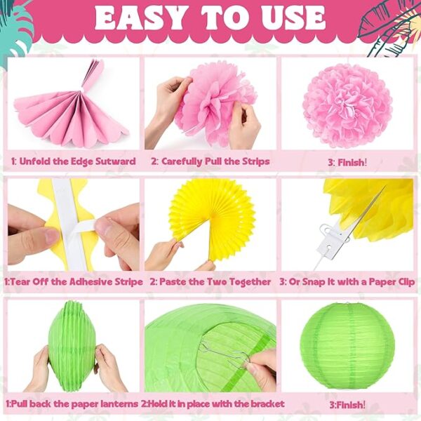 13PCS Hawaiian Luau Decor – Flamingo, Pineapple, Fans & Lanterns - Image 3