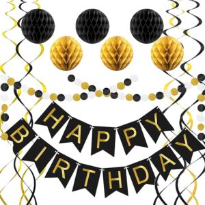 Black & Gold Happy Birthday Decorations Set