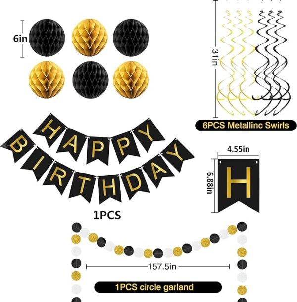 Black & Gold Happy Birthday Decorations Set - Image 2