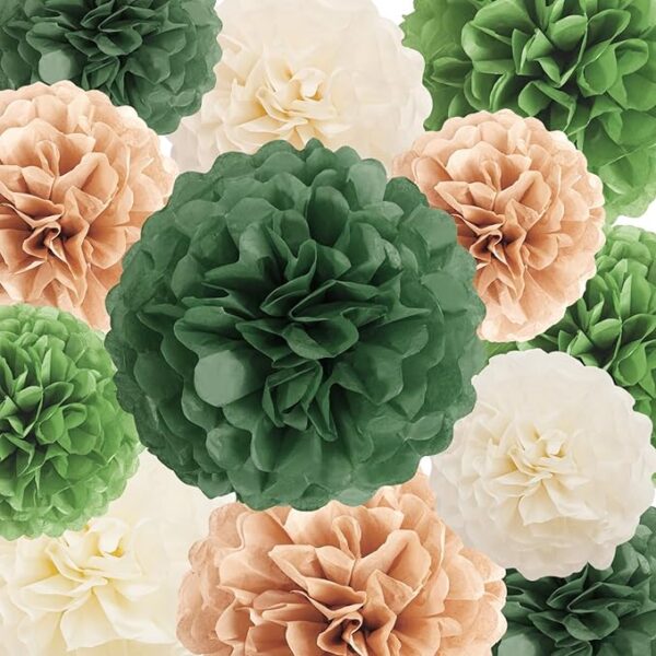 Green Birthday Decorations Set - Pom Poms, Banner & More - Image 3
