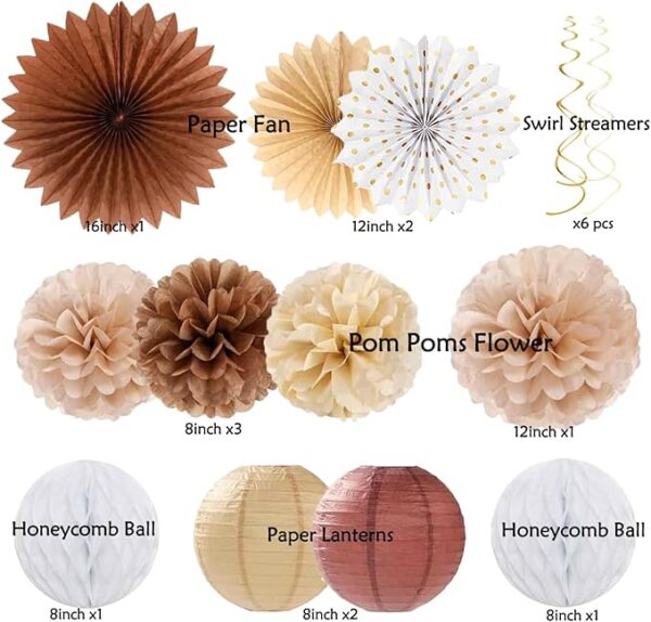62pc Boho Brown White Birthday Decorations Set - Image 2