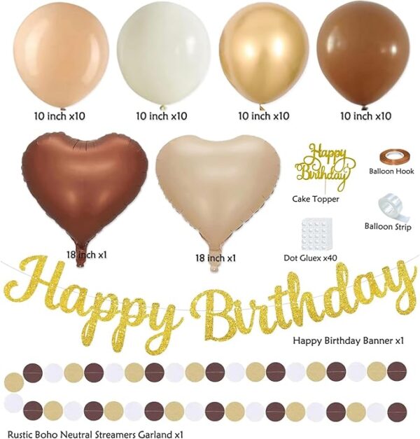 62pc Boho Brown White Birthday Decorations Set - Image 3