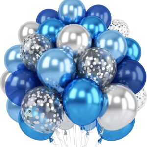 Blue Silver Balloon Set - 12" Latex & Confetti Balloons
