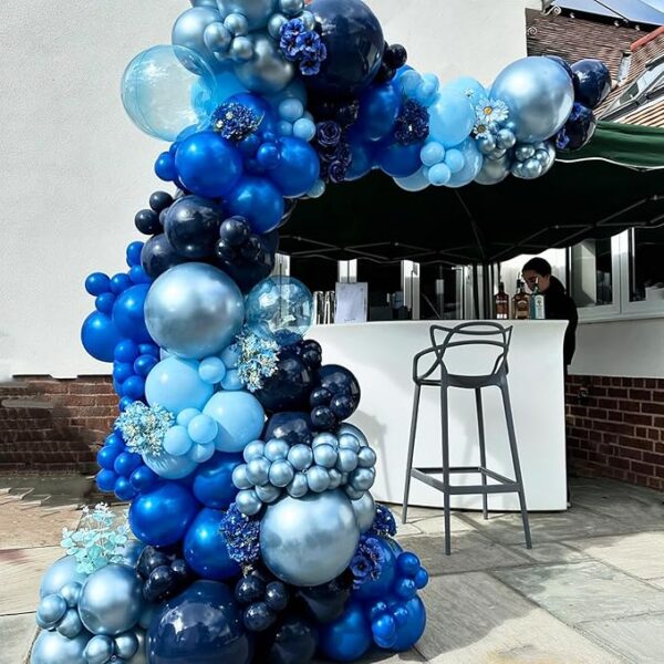 Blue Silver Balloon Set - 12" Latex & Confetti Balloons - Image 4