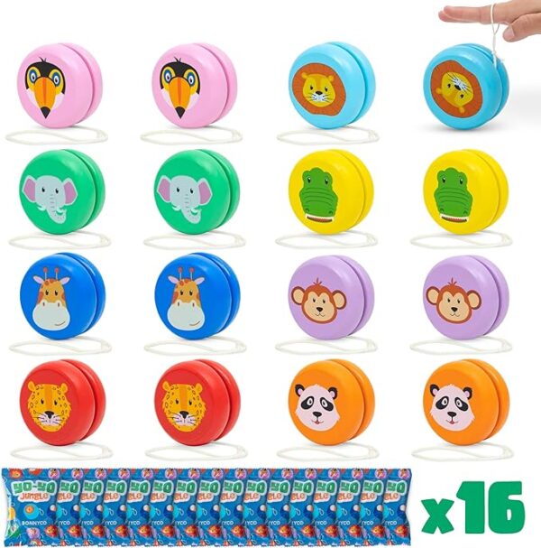 16 Jungle Animal Yo-Yos - Wooden Party Favors