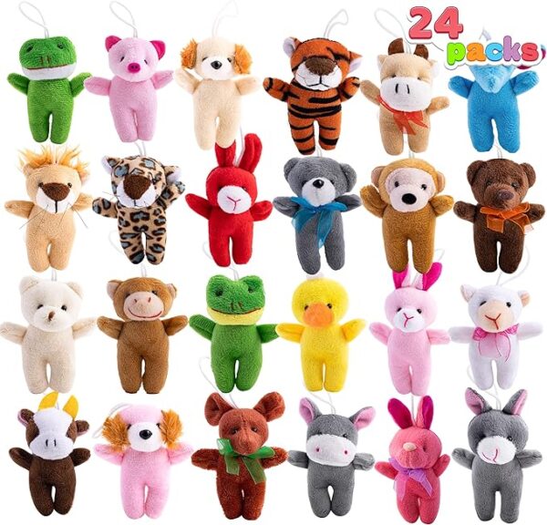 24 Mini Animal Plush Toys, 3" Bulk Stuffed Animals