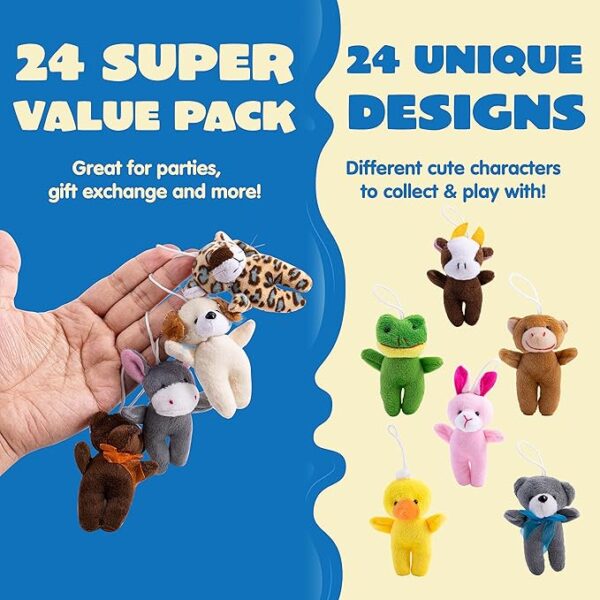 24 Mini Animal Plush Toys, 3" Bulk Stuffed Animals - Image 2