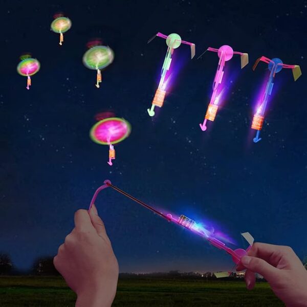 25 Sets LED Flying Toys – Slingshot & Glow Helicopter Combo (50 Pieces), Outdoor Glow-in-the-Dark Party Favors for Kids Ages 4-12