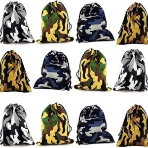 12-Pack Tie-Dyed Camouflage Drawstring Bags, 7.5"x10" – Reusable Party Favor & Storage Pouches