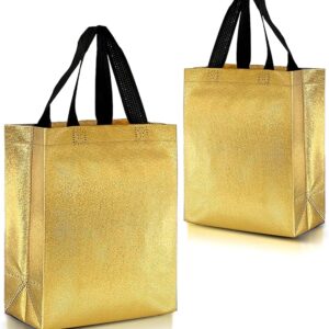 Gold Gift Bags, Medium 12-Pack – Reusable with Handles for Gifts & Party Favors (8"x4"x10")