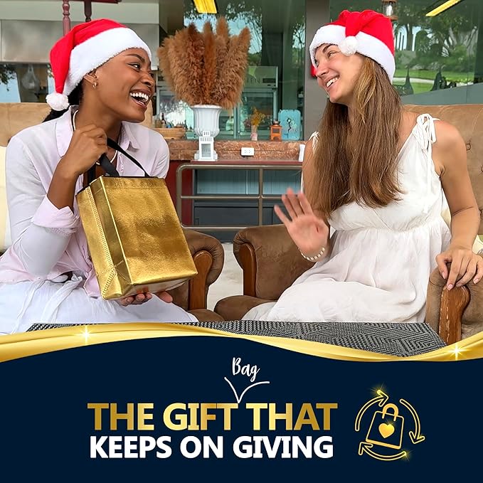 Gold Gift Bags, Medium 12-Pack – Reusable with Handles for Gifts & Party Favors (8"x4"x10") - Image 2