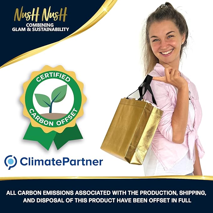 Gold Gift Bags, Medium 12-Pack – Reusable with Handles for Gifts & Party Favors (8"x4"x10") - Image 3