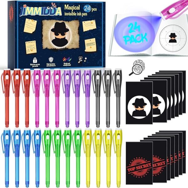 Invisible Ink Pen Spy Game for Kids – 24PCS Magic Markers with Black Notebooks, Party Favors for Ages 6-13