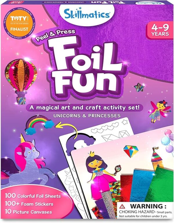 Skillmatics Foil Fun – Unicorns & Princesses Craft Kit for Kids Ages 4-9