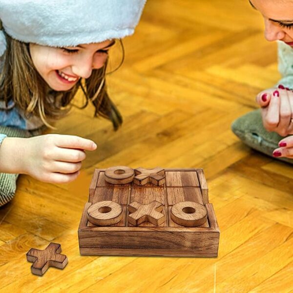 Tic Tac Toe & 4-in-a-Row Wooden Board Game Set – Rustic Family Strategy Games - Image 4