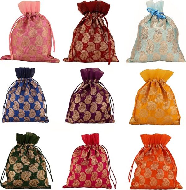 Touchstone 9-Pack Reusable Gift Bags (7"x5") - Drawstring Paisley
