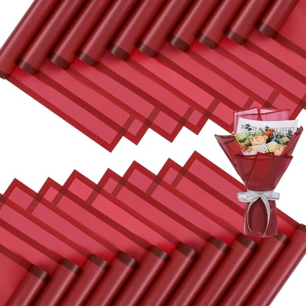 20 Sheets Translucent Wine Red Flower Wrapping Paper