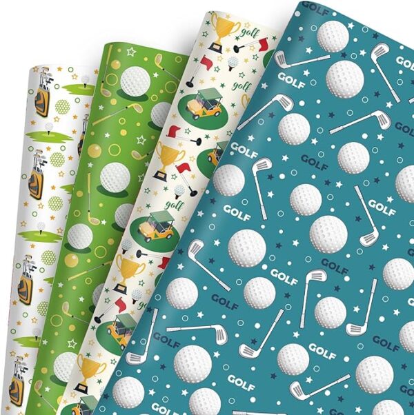 Blue Green Golf Cart Wrapping Paper - 12 Sheets