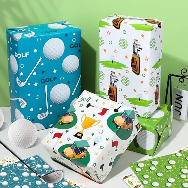 Blue Green Golf Cart Wrapping Paper - 12 Sheets - Image 2