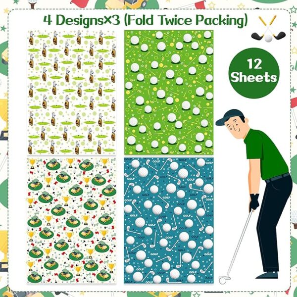 Blue Green Golf Cart Wrapping Paper - 12 Sheets - Image 3