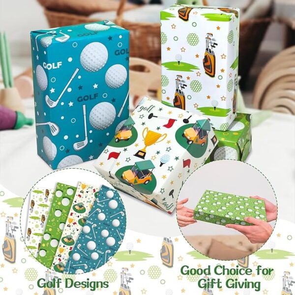 Blue Green Golf Cart Wrapping Paper - 12 Sheets - Image 4