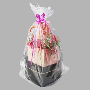 Amsthow Clear Cellophane Basket Bags, 20ct (18"x25") with Bows