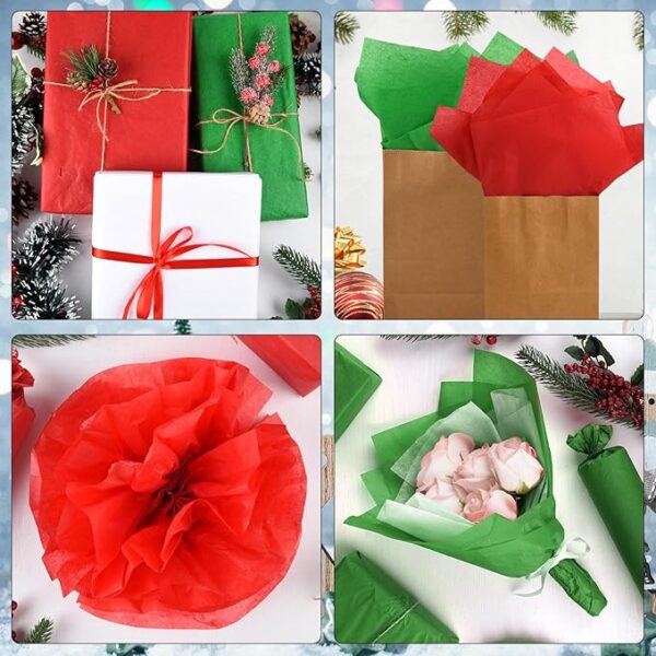 120 Sheets Christmas Tissue Paper - Red, Green, White - Image 3