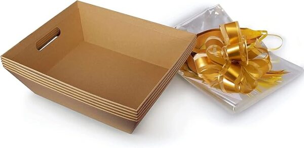 Large Gift Baskets with Handles, 5pk (10"x12") – Includes Cellophane Bags & Gold Bows