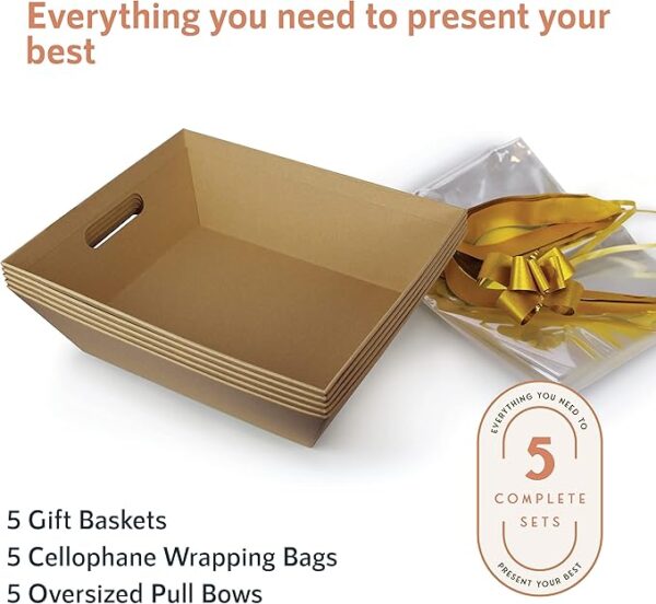 Large Gift Baskets with Handles, 5pk (10"x12") – Includes Cellophane Bags & Gold Bows - Image 2