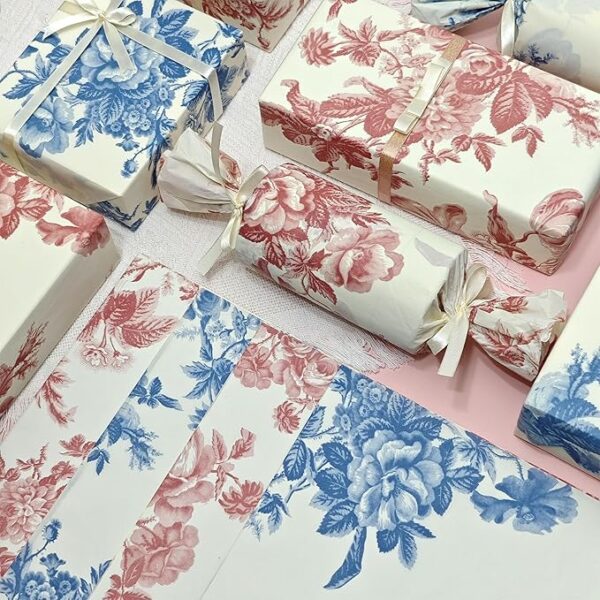 Peony Tissue Paper, 60 Sheets (20"x14") – Vintage Floral Gift Wrap - Image 2