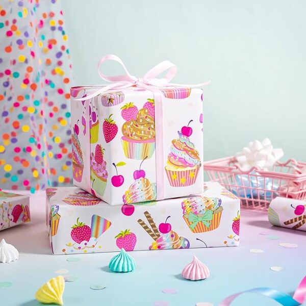 Gold Foil Wrapping Paper, Mini Roll (17"x16.5') – Cupcake Design - Image 4