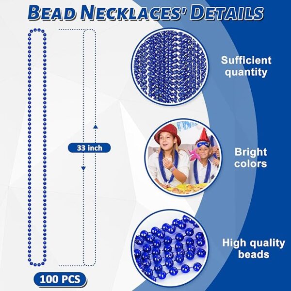100 Blue Bead Necklaces - 33" Bulk Party Favors - Image 2