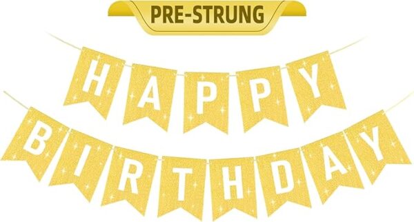 13pc Gold Glitter Happy Birthday Banner - Party Decorations