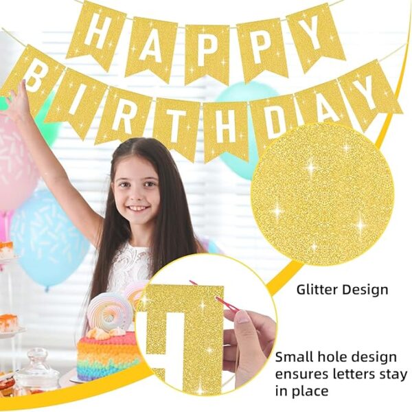 13pc Gold Glitter Happy Birthday Banner - Party Decorations - Image 2