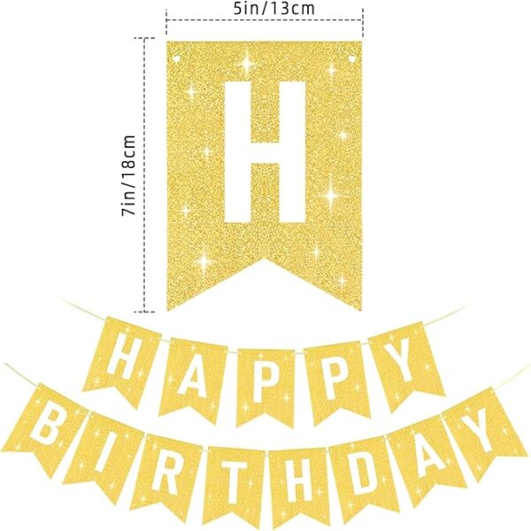 13pc Gold Glitter Happy Birthday Banner - Party Decorations - Image 3