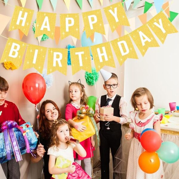 13pc Gold Glitter Happy Birthday Banner - Party Decorations - Image 4