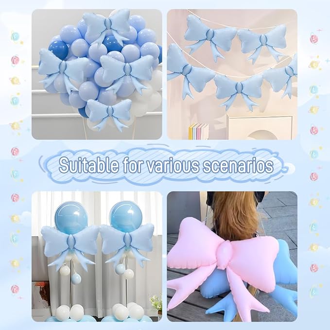 4pc Jumbo Macaron Blue Ribbon Balloons - Coquette Bow Decor - Image 4