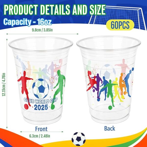 60 Pcs World Club Cup Plastic Cups 16 oz - Soccer Party Supplies - Image 2