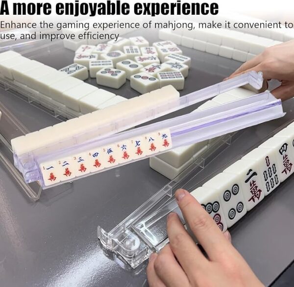 Set of 4 Acrylic Mahjong Tile Holders with Pushers & Bag - Image 2