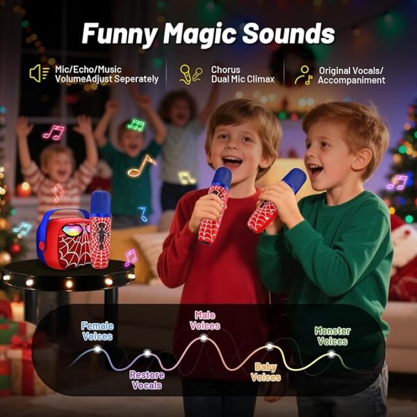 Mini Karaoke Machine for Kids - 5 Voice Effects, 2 Wireless Mics - Image 2