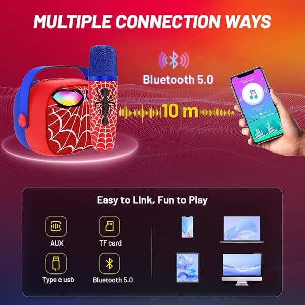 Mini Karaoke Machine for Kids - 5 Voice Effects, 2 Wireless Mics - Image 4